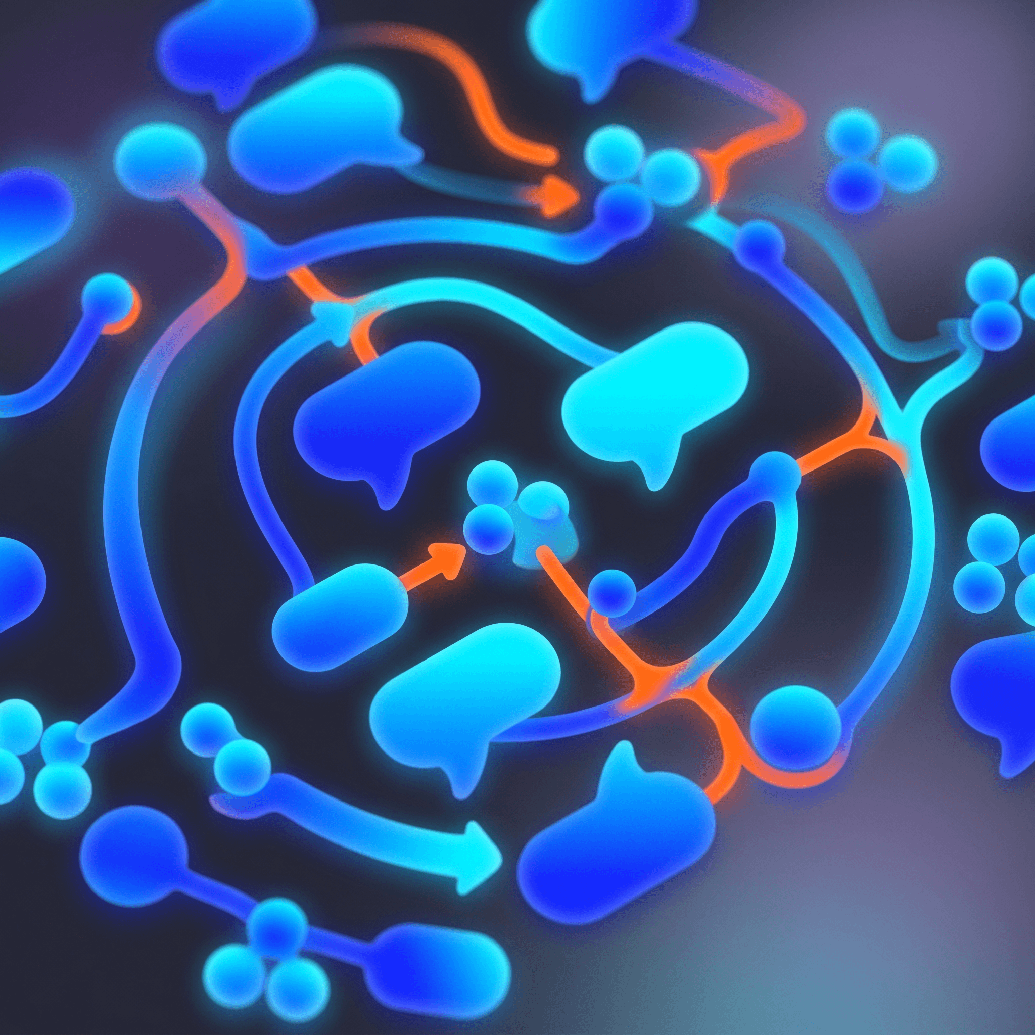 Ai Services, Ai Implementation &Amp; Ai Agent Development Abstract Glowing Ai Workflow Nodes Connecting Agents And Automation Steps In Brand Gradient