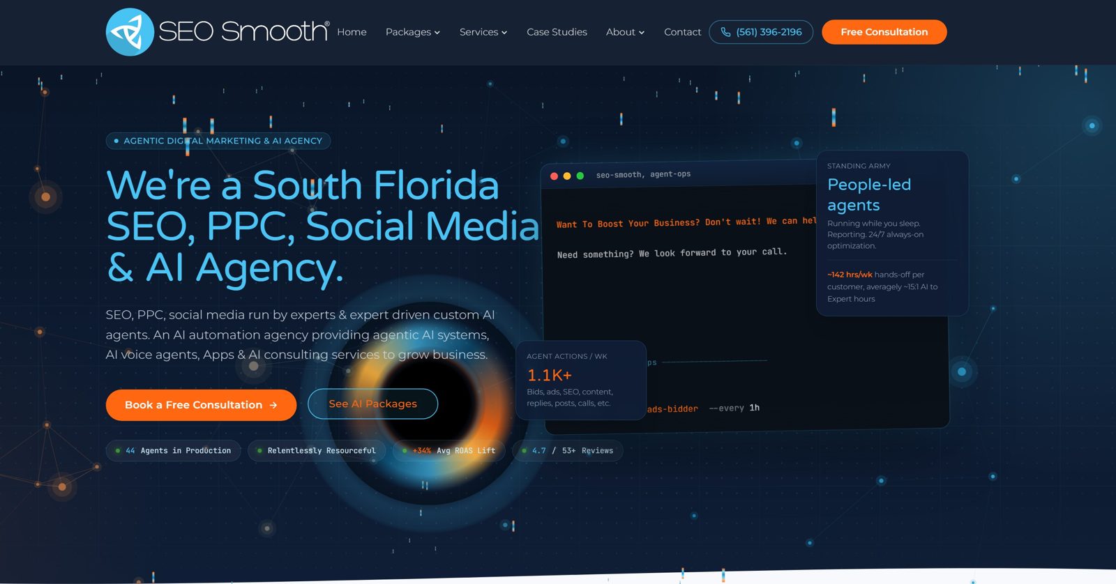 Seo Website Redesign: How We Rebuilt Seo Smooth In 4 Weeks Black Hole With A Gold Accretion Ring In The Seo Smooth Homepage Hero Animation