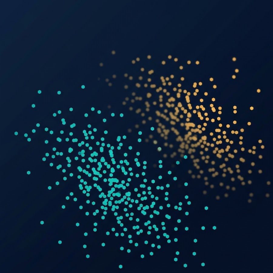 Abstract visualization of negative keyword pruning: a constellation of search terms with a cluster fading into the background