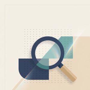 Magnifying glass over a dotted data grid illustrating SI SEO and the super intelligence rename